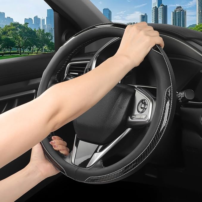 New Leather Car Steering Wheel Cover, Non-Slip Car Wheel Cover Protector - Image 3
