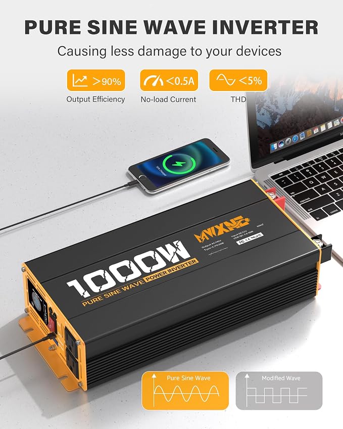 1000W Pure Sine Wave Power Inverter 12V DC to 110V 120V AC Converter - Image 3