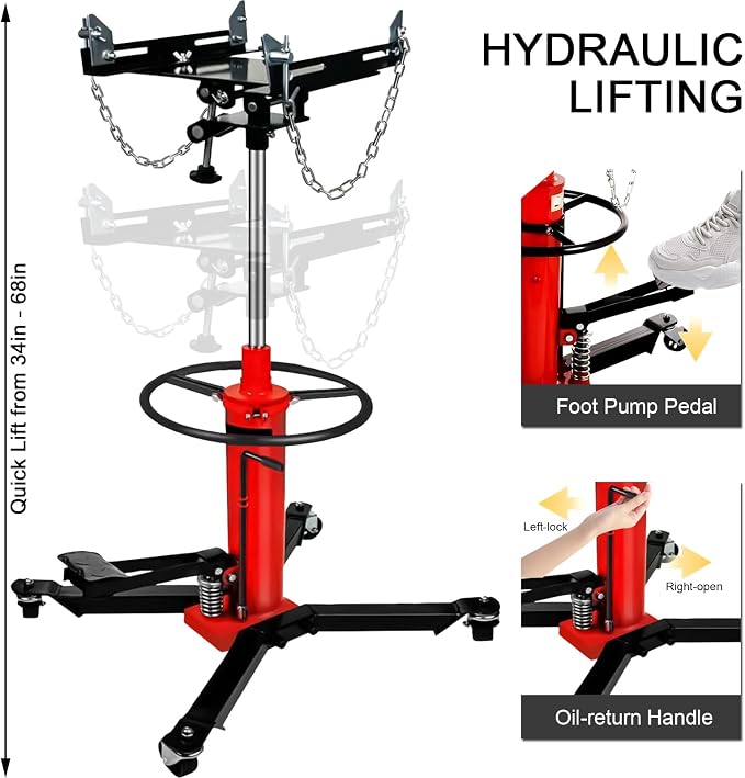 Transmission Jack 1660 lbs/ 0.75 Ton Capacity Hydraulic Telescopic Transmission - Image 4