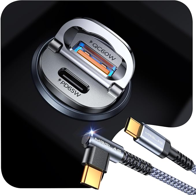 MRGLAS 125W USB C Car Charger Super Fast Charging, Cigarette Lighter USB Charger by MRGLAS
