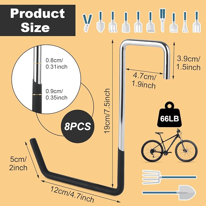 8 PCS Heavy Duty Carbon Steel S Hooks, Vinyl Coated, 7.5 Inch, 66 Lbs Max Weight - Image 2