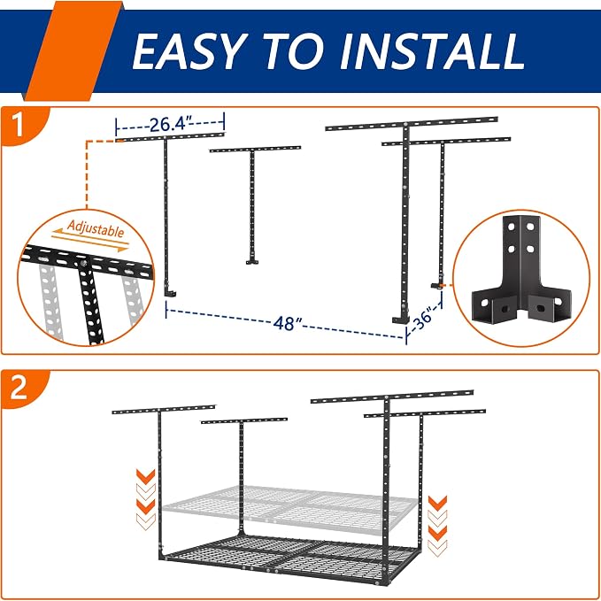 3 x 4FT Overhead Garage Storage Rack, Adjustable Ceiling Storage Racks - Image 6