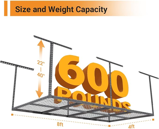 4ftx8ft Overhead Garage Storage Rack, Heavy-Duty Metal Garage Ceiling Storage - Image 2