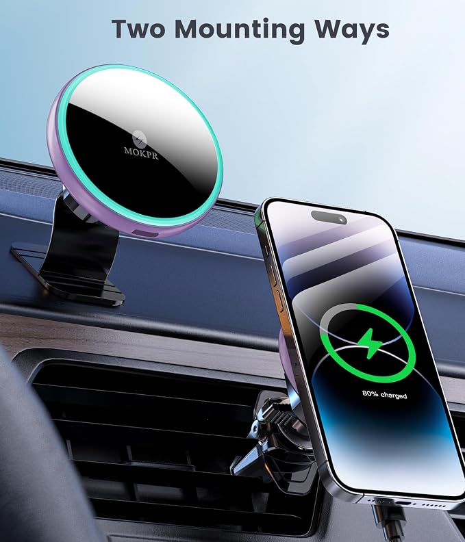 MOKPR for Magsafe Car Mount Charger-15W Wireless Car Charger-Magnetic Car Phone - Image 2