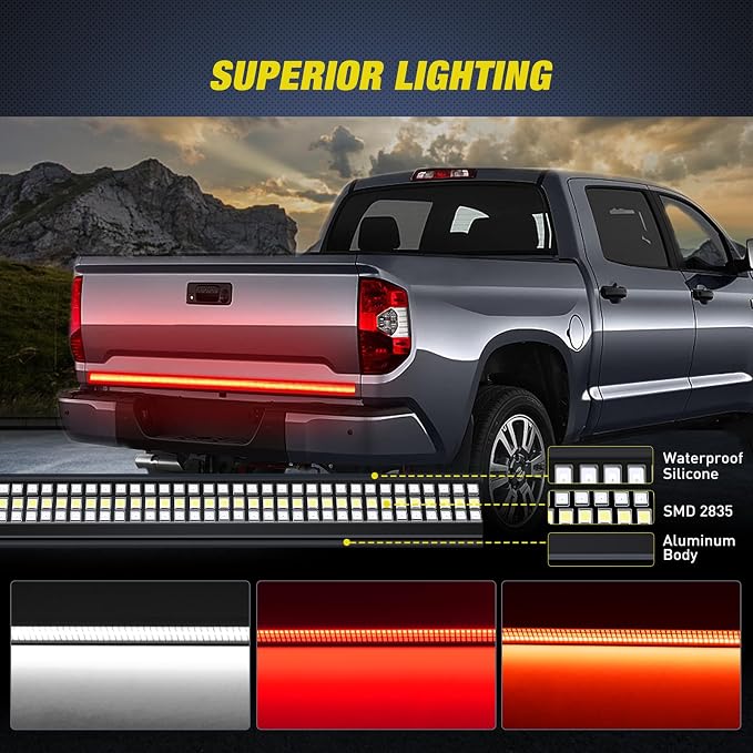 Nilight Truck Tailgate Light Strip 48" Aluminum Frame Triple Row 780 LED Bar - Image 8