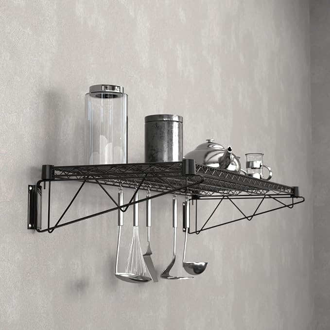 18" x 48" Black Epoxy Wire Wall Mount Shelf - Image 2