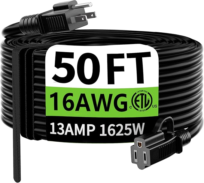 HUANCHAIN Indoor Outdoor Black Extension Cord 50 ft Waterproof, 16/3 Gauge by huanchain