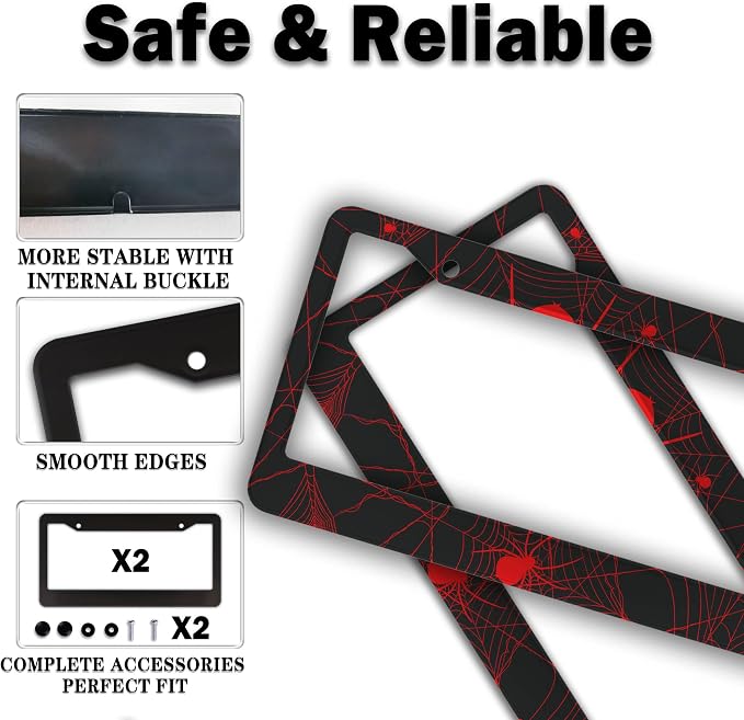 Custom License Plate Frame Red and Black License Plate Frames Red Spider Web - Image 4