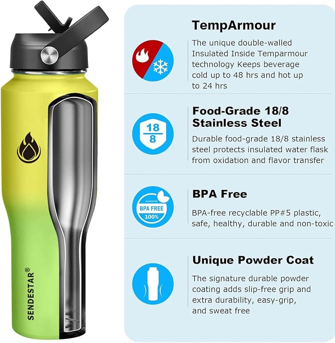 SENDESTAR 32oz Water Bottle Wide Mouth Stainless Steel Vacuum Insulated Double - Image 2