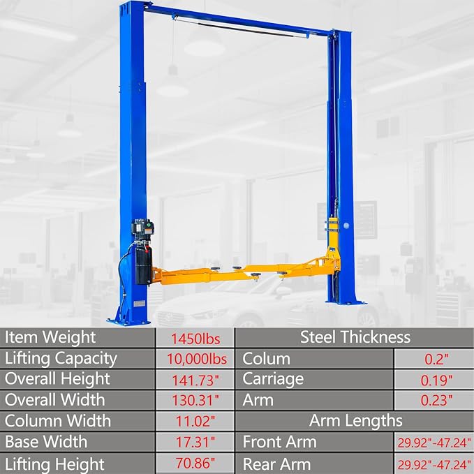 Car Lift Single/2 Post Auto Lifts, 6200/9000/10000LBS Capacity, 240V Hydraulic - Image 2