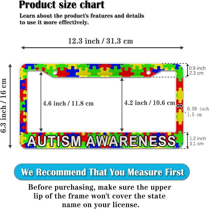 Custom License Plate Frame Multicolor License Plate Frames Autism Awareness - Image 2