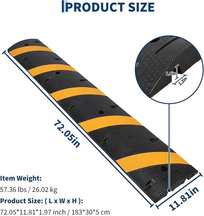 3 PCS 6FT Speed Bumps Wite End for Road, Heavy-Duty 25, 000 Lbs Capacity - Image 2