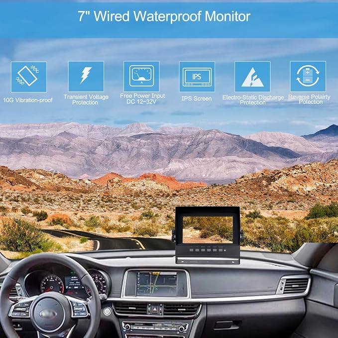 7" 1080P AHD Wired Reverse Rear View Backup Two-Camera System, Guide line - Image 4