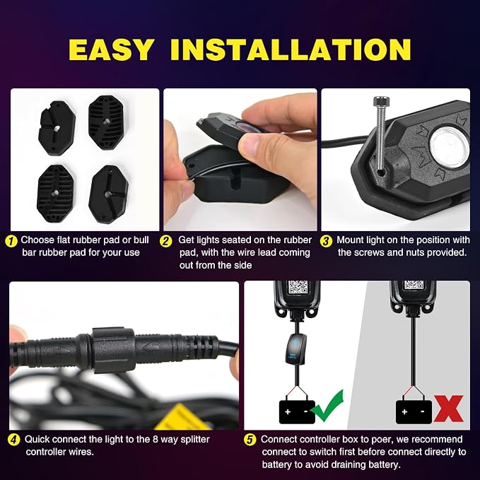 Nilight RGB LED Rock Lights Kit 12 Pods Underglow Multicolor Neon Pod - Image 5