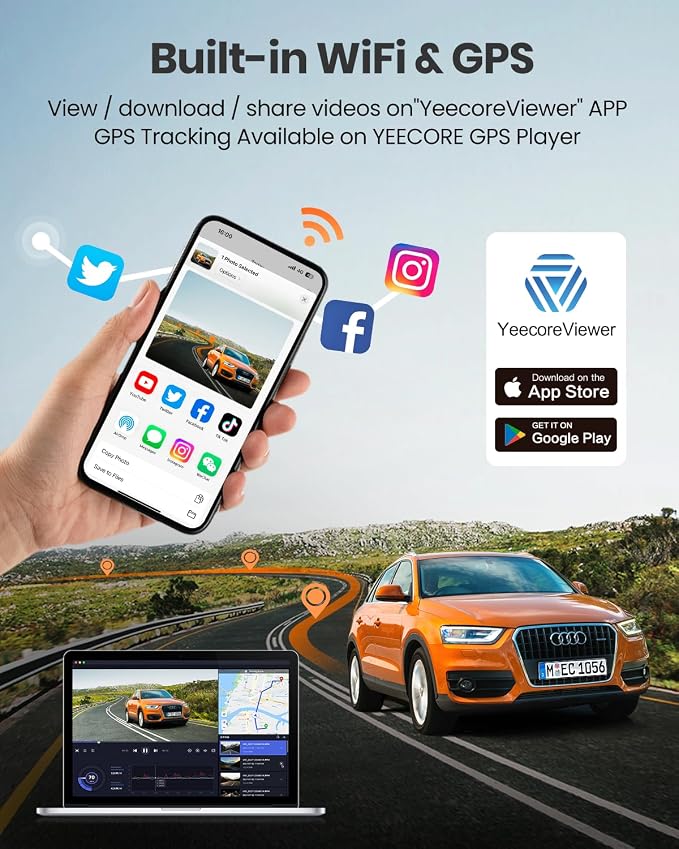 4K Dash Cam Front and Rear, Built-in WiFi GPS, 3.3"IPS Screen, HDR Night Vision - Image 5