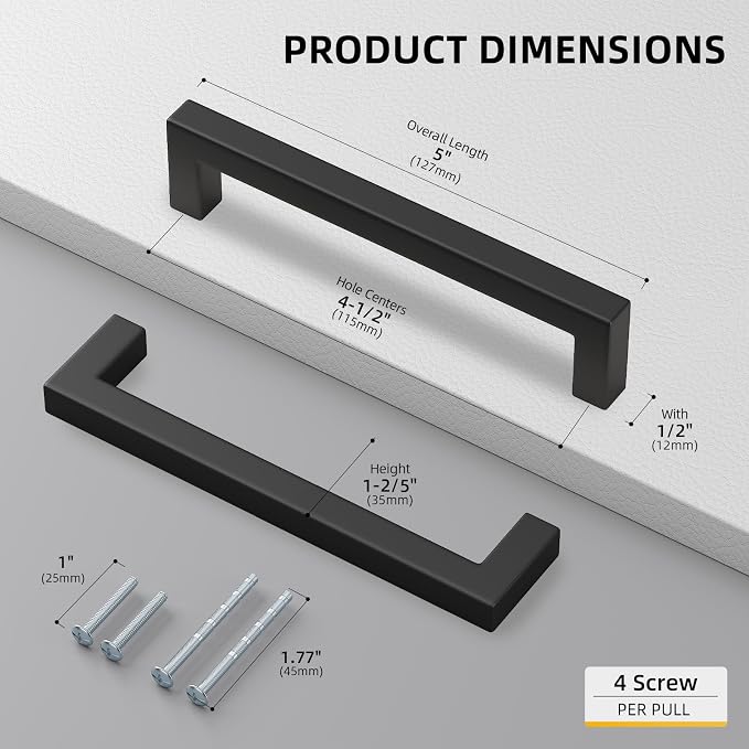 goldenwarm 2Pack 4.5INCH Drawer Pulls Black Modern Cabinet Hardware - Image 2