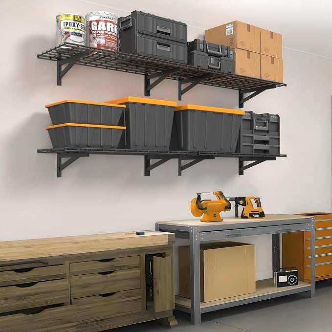 4 Pack Heavy Duty Garage Wall Shelving Set, Wall Mounted Garage Shelves 1000lbs - Image 9