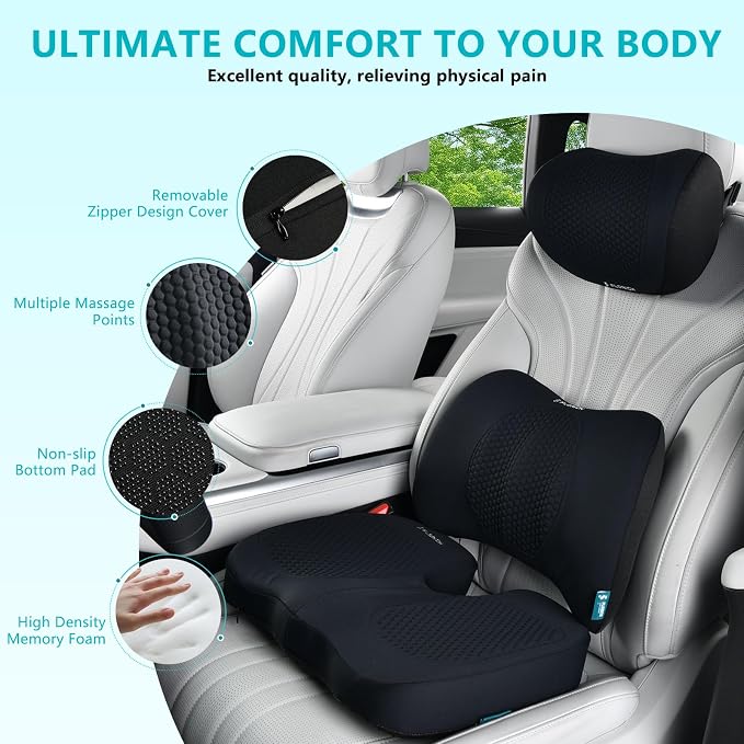 FLORICH 3 PCS Seat Cushion for Carseat Lumbar Support Pillow Car Neck Headrest - Image 3