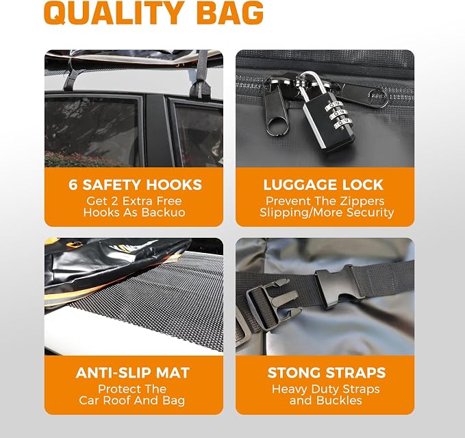 Kingfun Car Rooftop Cargo Carrier – Waterproof 15 Cubic Feet Car Roof Bag Fit - Image 6