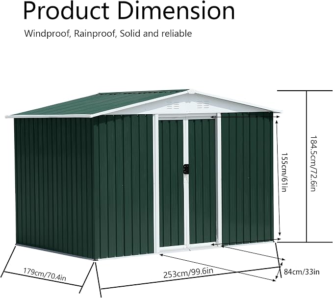 6x8 FT Outdoor Storage Shed, Metal Garden Shed - Image 4