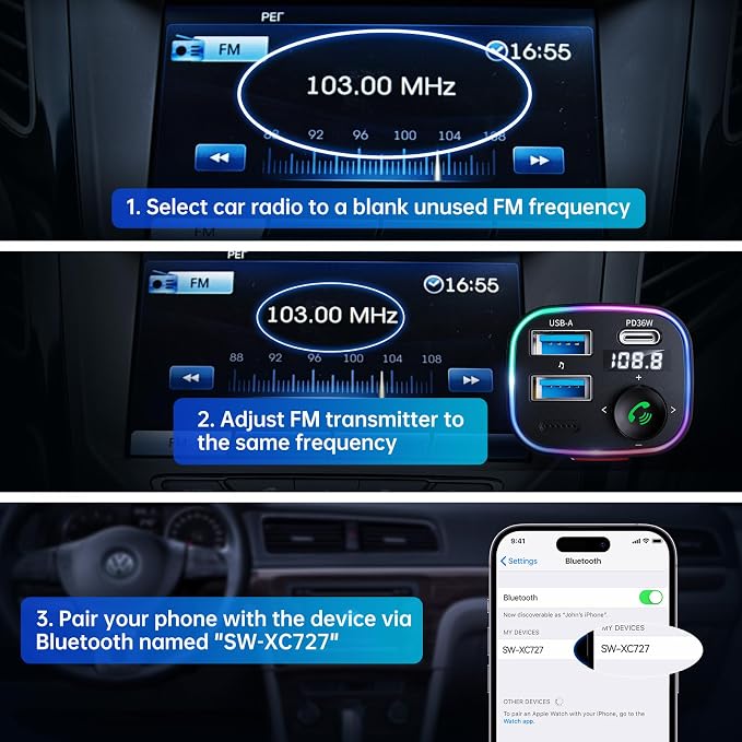 Syncwire Bluetooth 5.3 FM Transmitter Car Adapter 48W Wireless Radio Music - Image 7