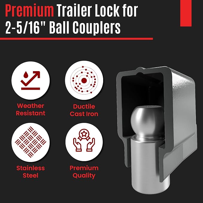 AMPLock - U-BRU2516 2 5/16" Heavy Duty Ball Coupler Lock - Square Edge Design - - Image 3