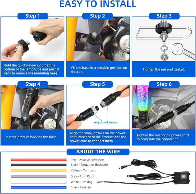 DREAMIZER 2Pack 1FT Fat Whip Lights New Upgraded Spiral LED Whip Light - Image 7