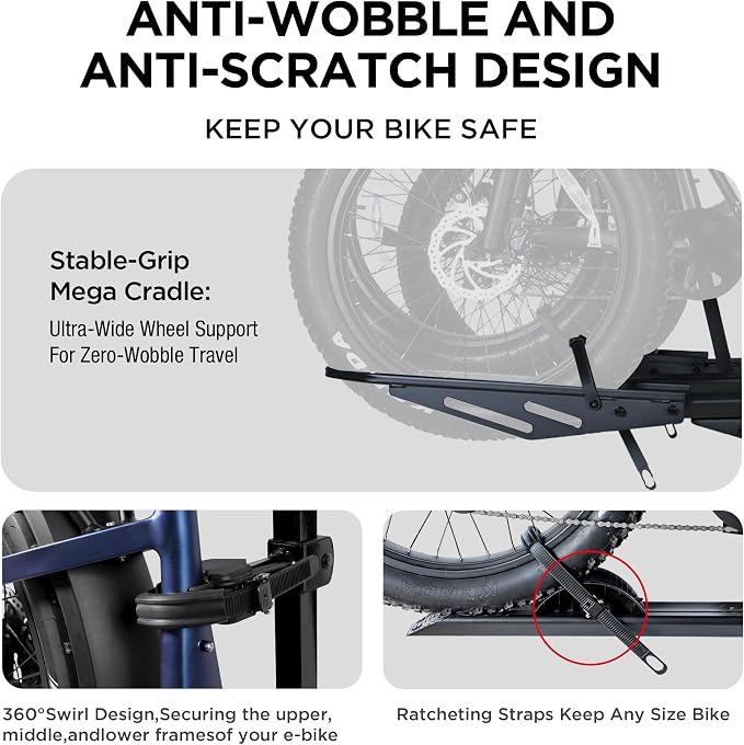 250LBS. Capacity Foldable 3-Ebike Rack - Image 2