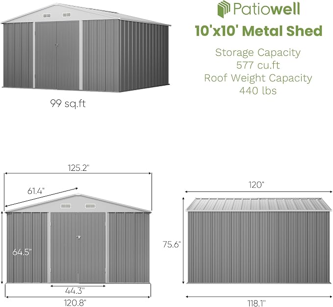 Patiowell 10 x 10 FT Metal Outdoor Storage Shed - Image 3