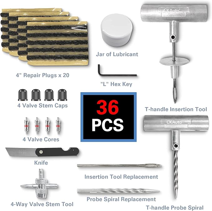 CKAuto Universal Tire Repair Kit, Heavy Duty Car Emergency Tool Kit - Image 2