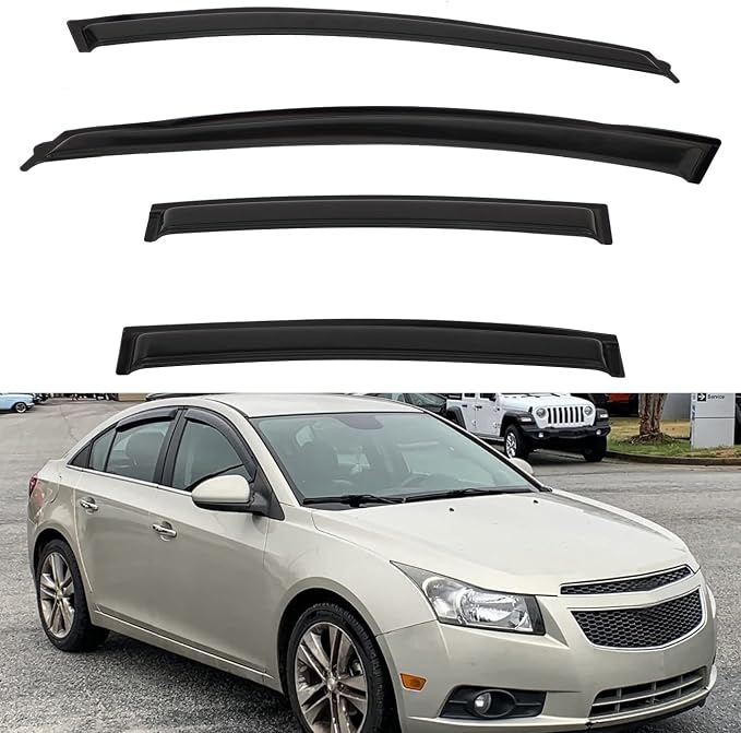 4pcs Front+Rear Smoke Tint Sun/Rain Guard Outside Mount Tape-On Vent Window by LQQDP