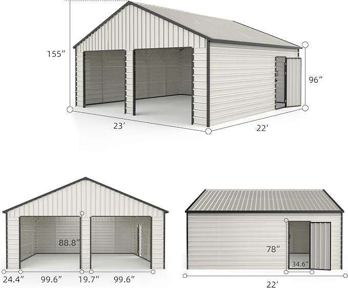 23 x 22 Metal Shed, Metal Garage Building - Image 3