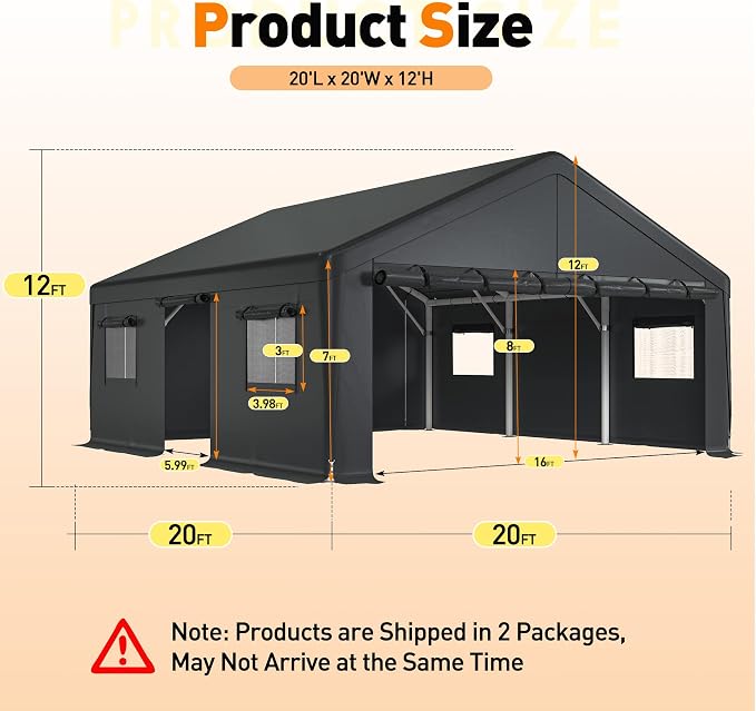 Bepatio 2 Car Carport, 20 x 20 Heavy Duty Metal Carport, All Weather Extra - Image 6