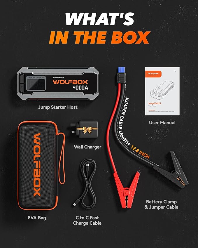 WOLFBOX 4000A Jump Starter, 12V Car Battery Jump Starter - Image 6