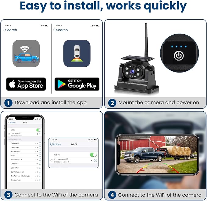 Hikity Wireless Backup Camera Solar Magnetic WiFi, HD 1080P Rechargeable Rear - Image 6