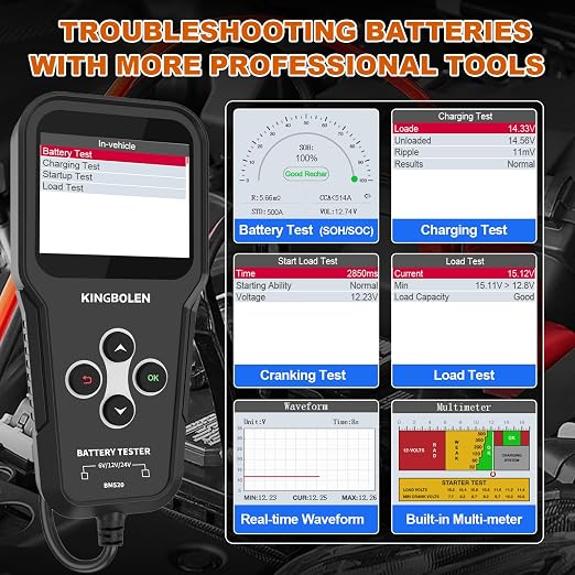 KINGBOLEN BM520 6V 12V 24V Car Battery Tester, 100-2000 CCA Automotive Load - Image 6