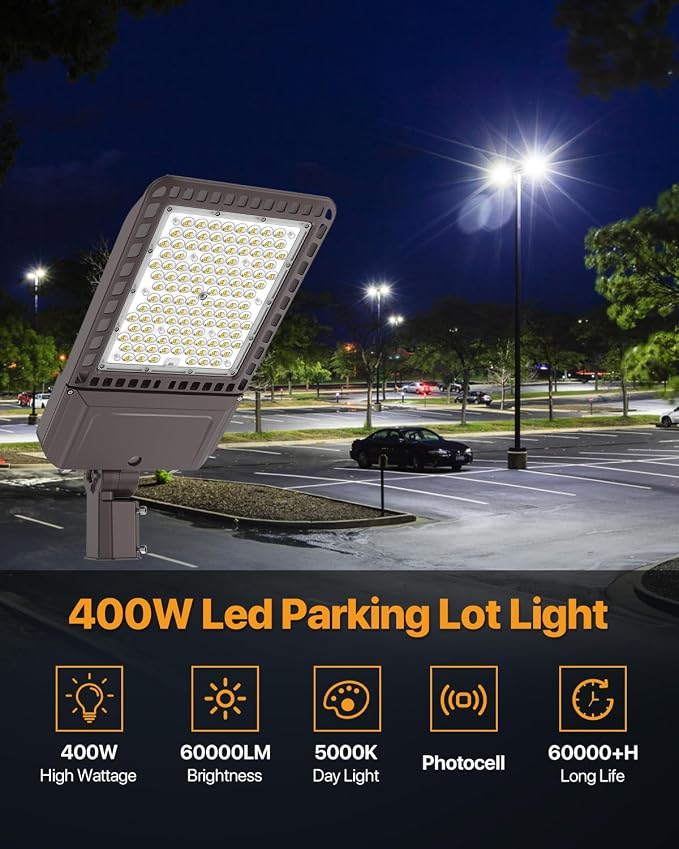 Led Parking Lot Light 400W 60, 000LM Slip Fitter Street Pole Light - Image 8