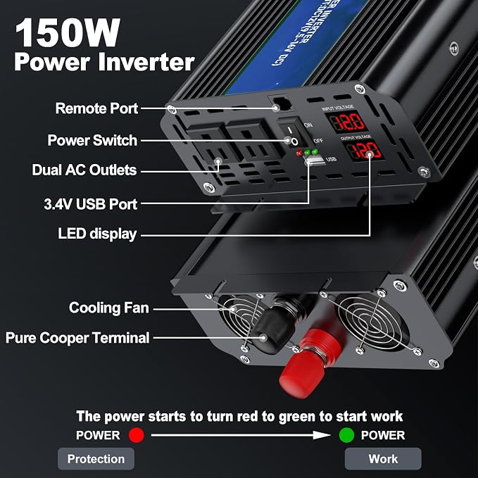 3000W Power Inverter, Peak Power 6000W 12V DC to AC 110V120V, Remote Control - Image 2