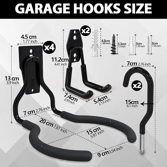 3-H Weed Eater Hanger 4 Pack, 2 Garden Hose Holder, 2 Screw in Hooks, Utility - Image 3
