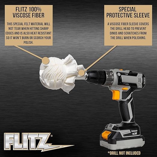 Flitz Buff Ball w/ 1.76oz Metal Polish Paste - 3in Drill Buffer Polisher - Image 3