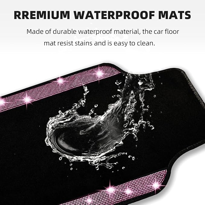 NBTEPEM Pink Bling Car Floor Mats Full Set, Universal Fit Most Cars - Image 3