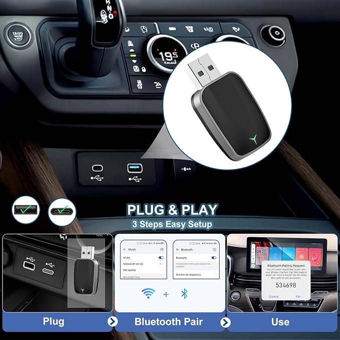 Mini Wireless CarPlay & Android Auto Adapter – Plug & Play Dongle, Convert - Image 3