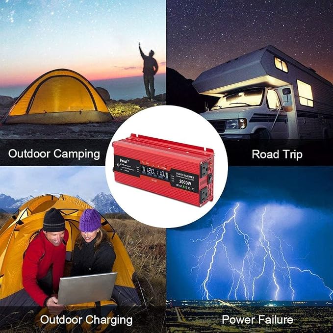 Power Inverter 1000W/2000W Dual AC Outlets and Dual USB Charging Ports DC 12V - Image 7