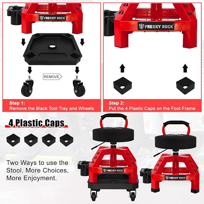 Rolling Shop Stool with Wheels, Heavy Duty Garage Work Mechanic Stool with - Image 9