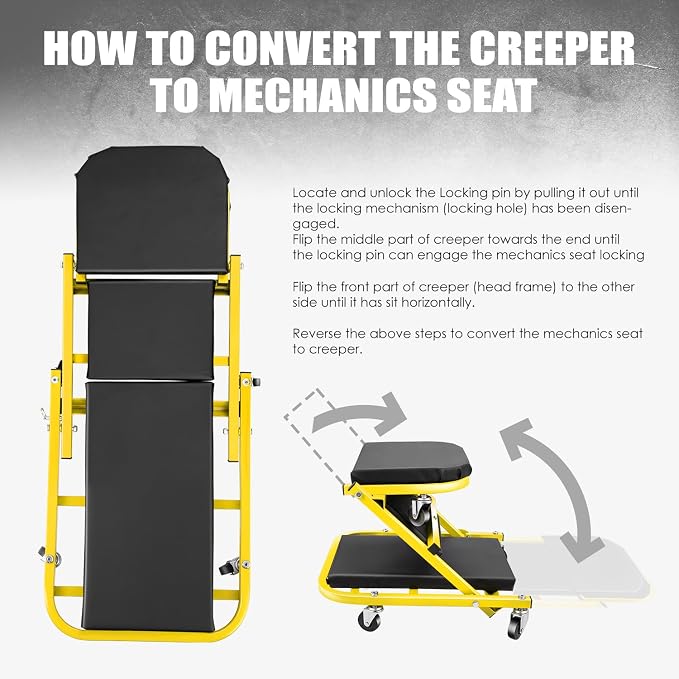 DNA MOTORING 40 Inches Folding 2 in 1 Rolling Z Creeper, Adjustable Roller - Image 3