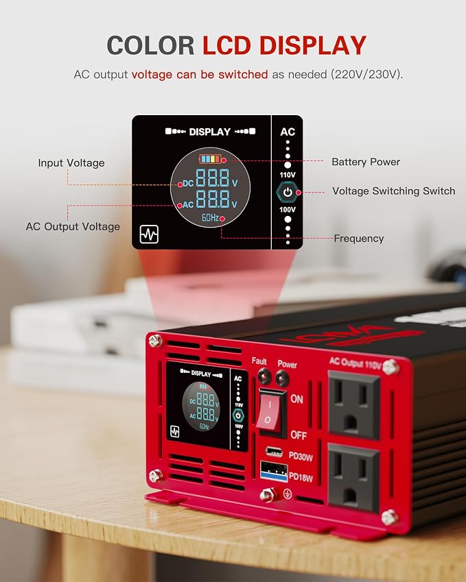 1000 Watts Pure Sine Wave Power Inverter 12V DC to 110V 120V AC Converter - Image 5