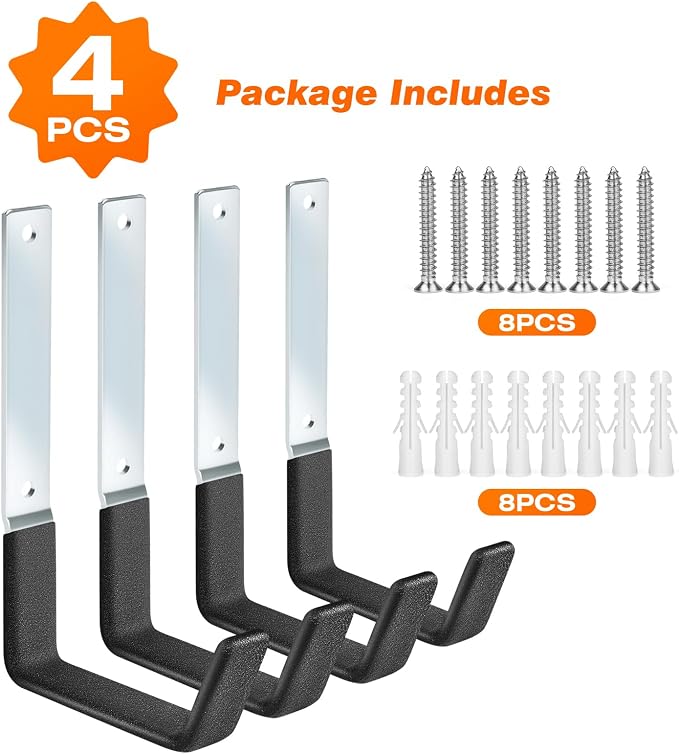 Ladder Hangers for Garage Wall Garage Hooks Heavy Duty Wall Hooks Set of 4 Tool - Image 7