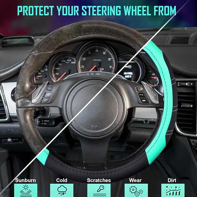 CAR PASS Line Rider Microfiber Leather Sporty Steering Wheel Cover Universal - Image 5