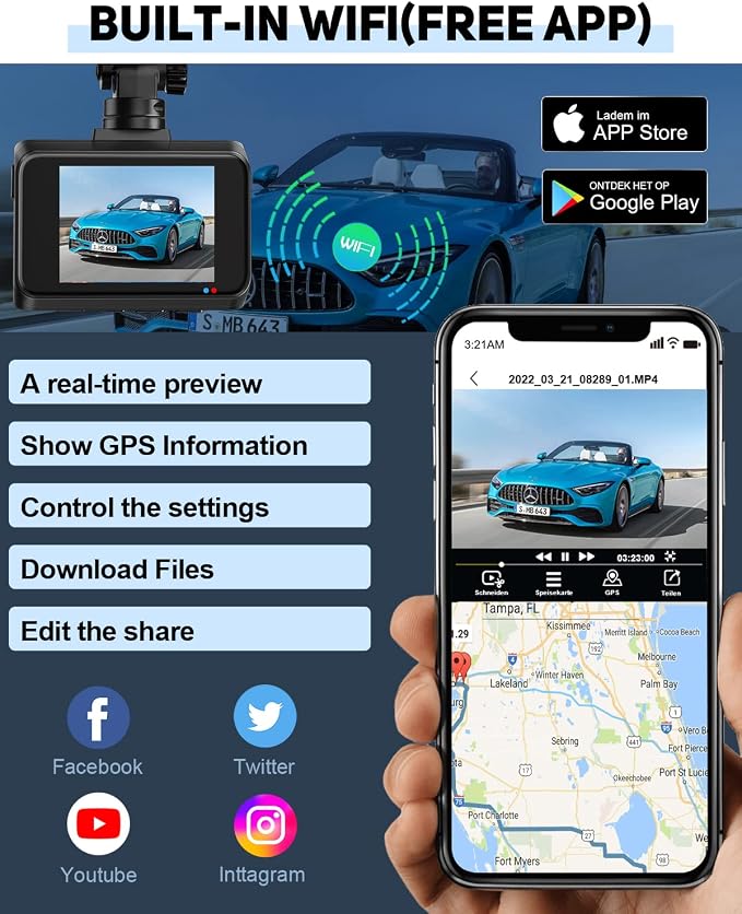 4K Dash Cam Front and Rear, Car Dash Camera Built-in WiFi GPS, Free 64GB Card - Image 4
