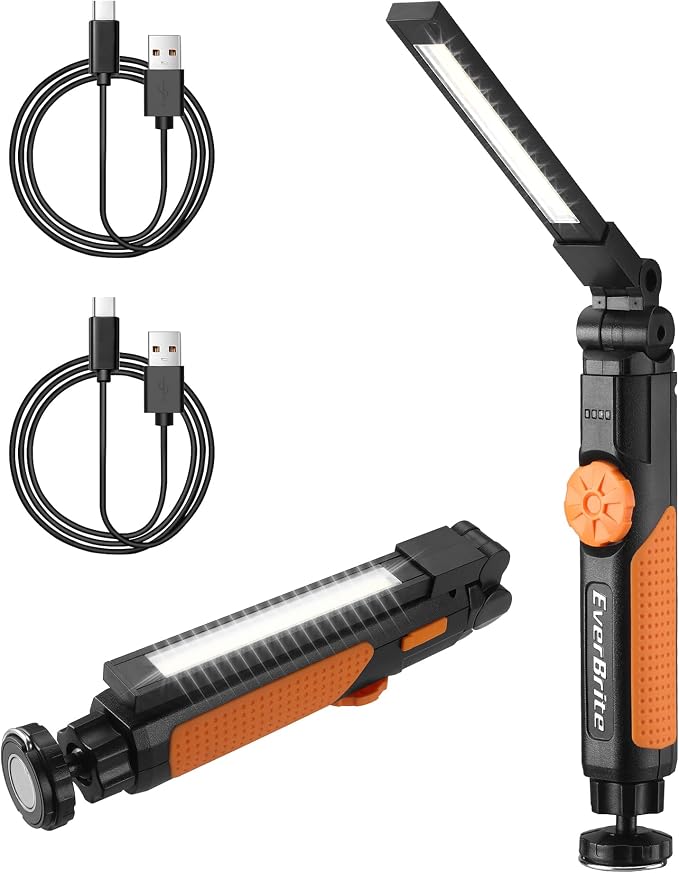 EverBrite 2 Pack LED Rechargeable Work Light, 800LM COB Foldable Flashlight by EverBrite
